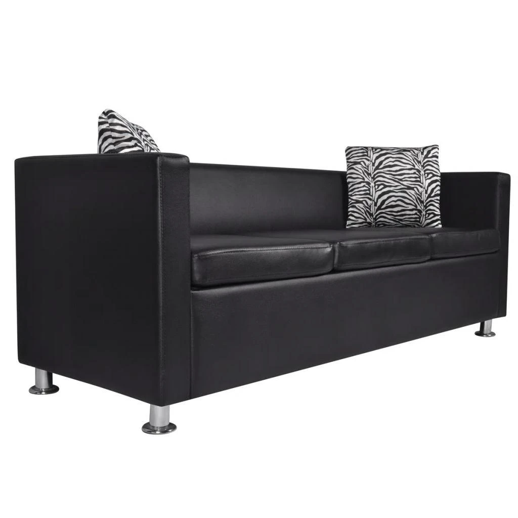 Sofa Sofos komplektas, juodas, dirbtinė oda