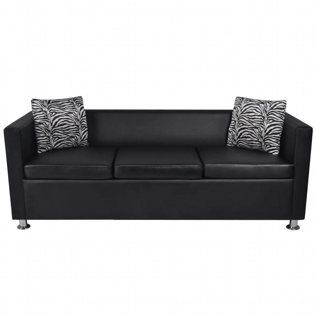 Sofa Sofos komplektas, juodas, dirbtinė oda