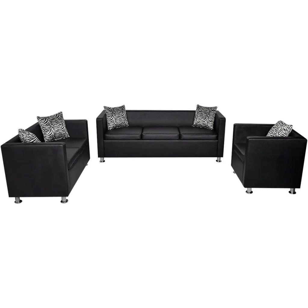 Sofa Sofos komplektas, juodas, dirbtinė oda