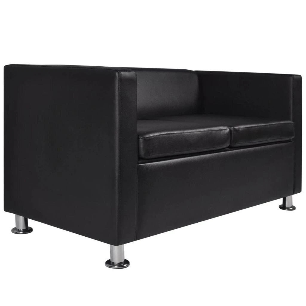 Sofa Sofos komplektas, juodas, dirbtinė oda