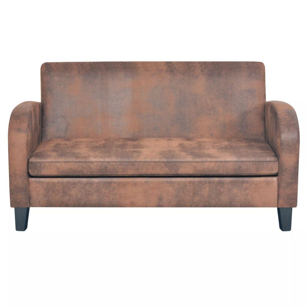 Sofa Sofų komplektas, 2vnt., dirbtinės zomšos odos, rudas
