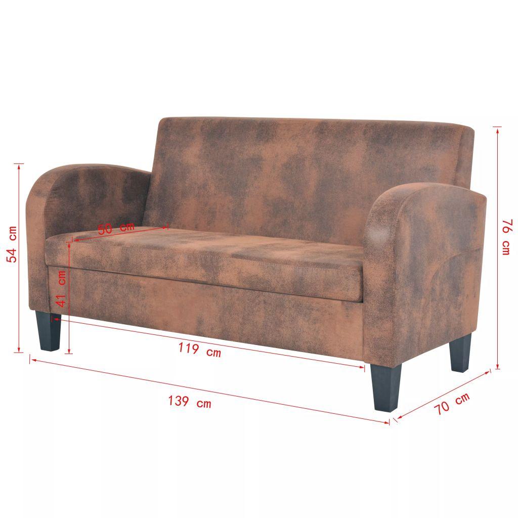 Sofa Sofų komplektas, 2vnt., dirbtinės zomšos odos, rudas
