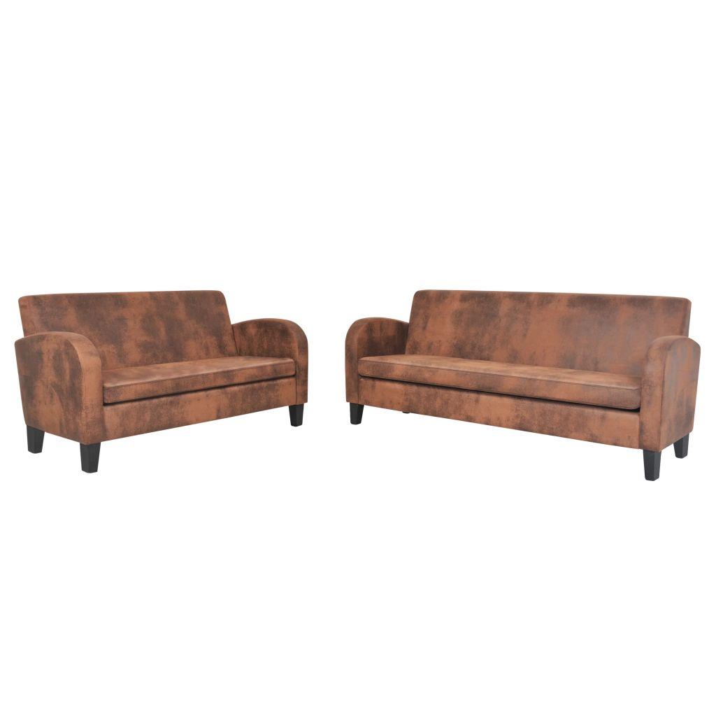 Sofa Sofų komplektas, 2vnt., dirbtinės zomšos odos, rudas