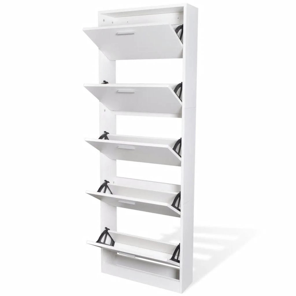 Spintelė batams su 5 skyriais, balta, medinė