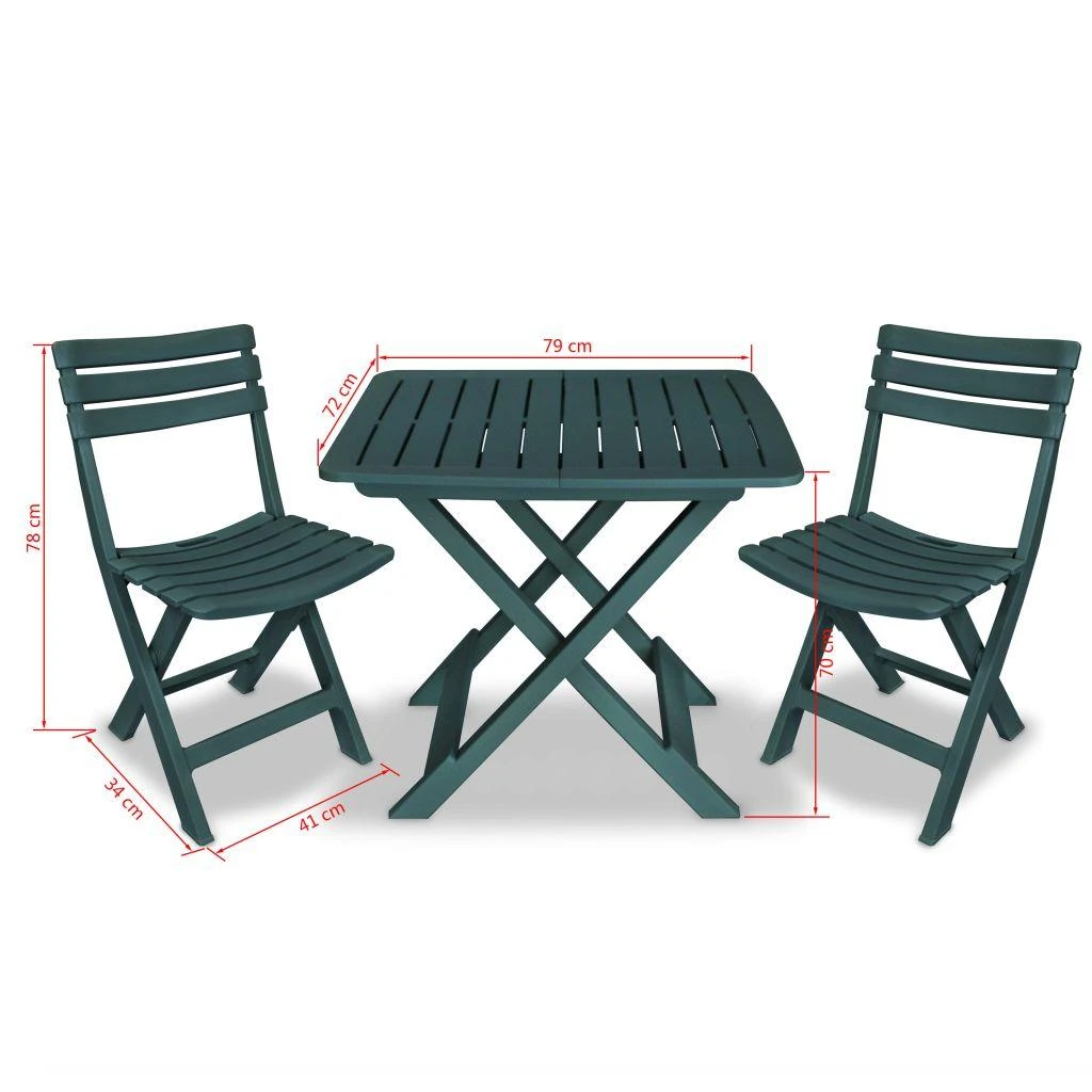 Lauko baldų komplektas Sulankstomas bistro baldų komplektas, 3d., žalias, plastikas