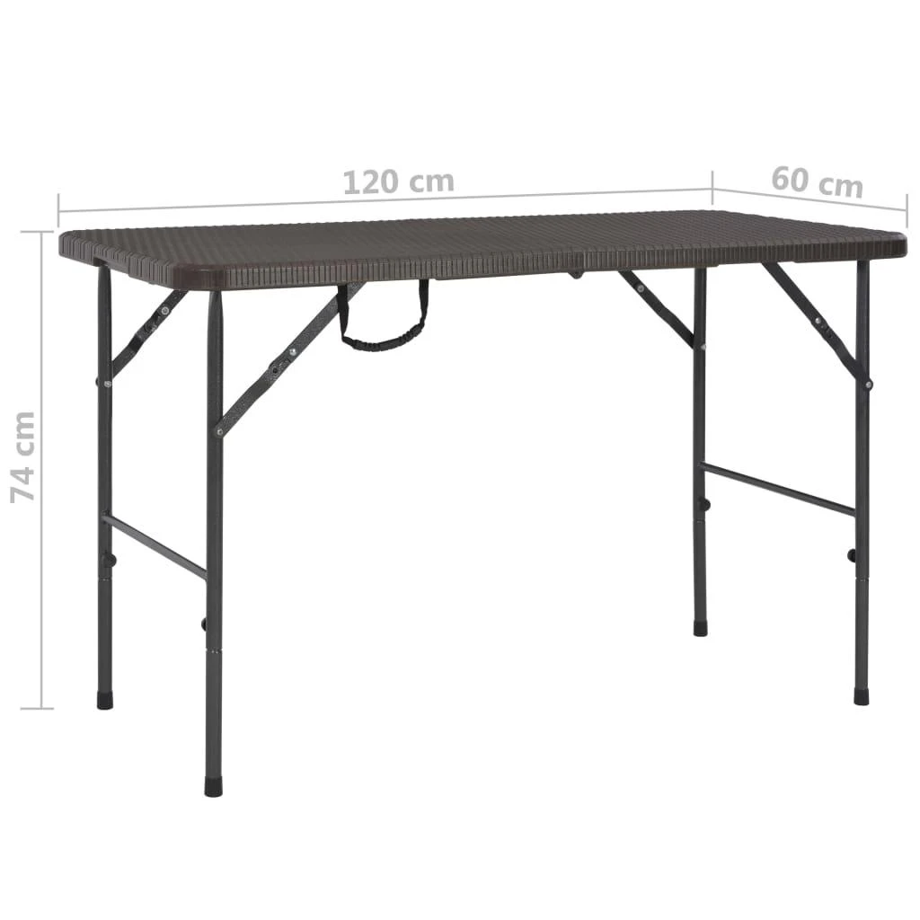 Sulankstomas sodo stalas, rudas, 120x60x74cm, HDPE ratano imit.