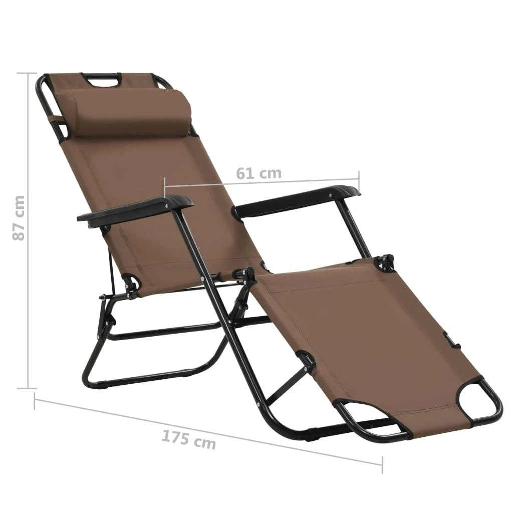 Sofa Sulankstomi saulės gultai, 2 vnt., su pakoja, plienas, rudi