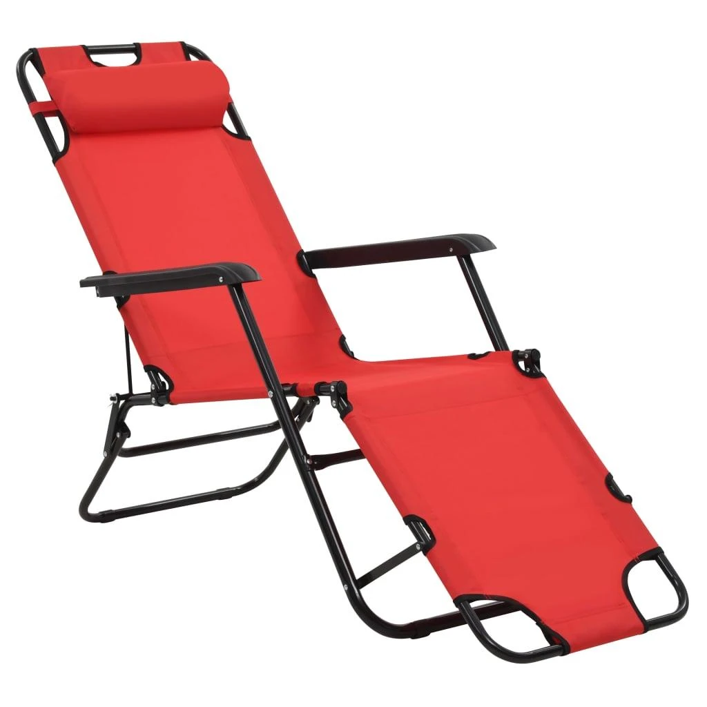 Sofa Sulankstomi saulės gultai, 2 vnt., su pakoja, plienas, raudoni
