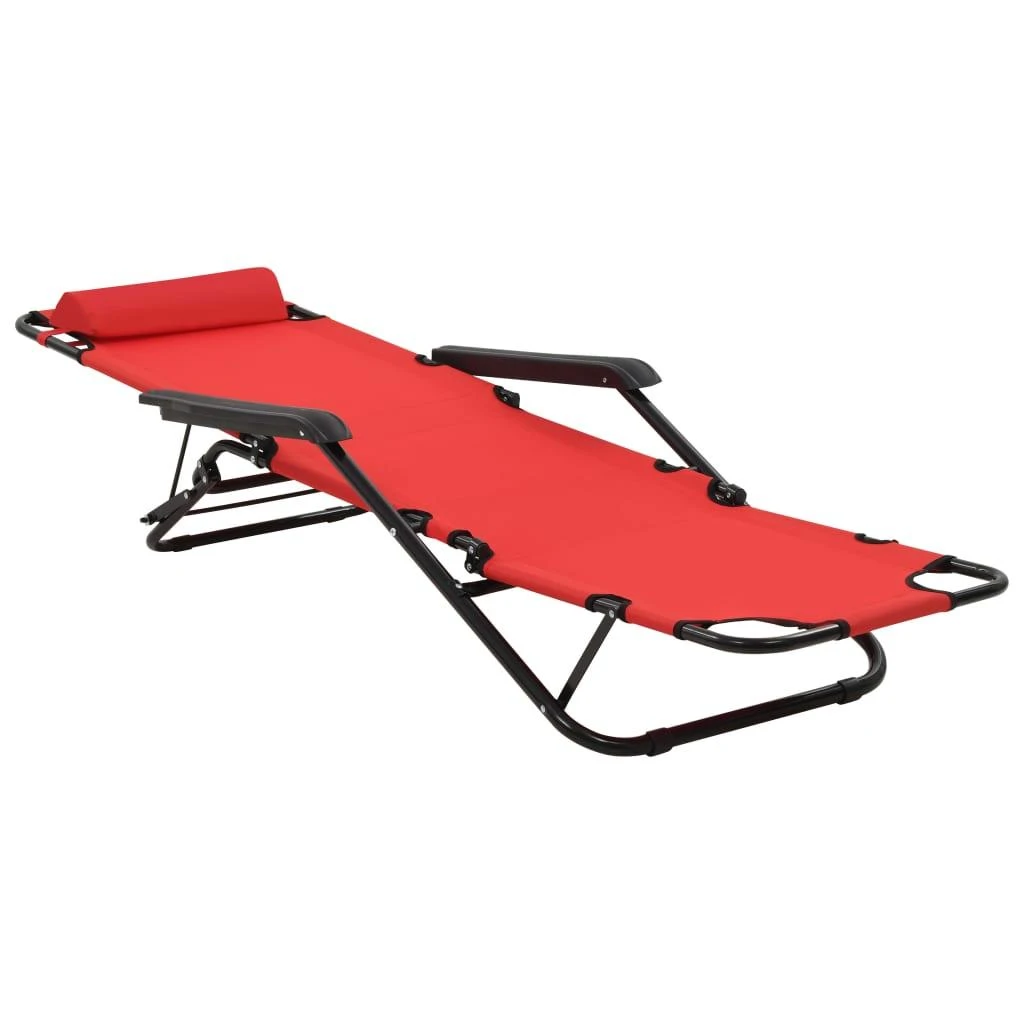 Sofa Sulankstomi saulės gultai, 2 vnt., su pakoja, plienas, raudoni