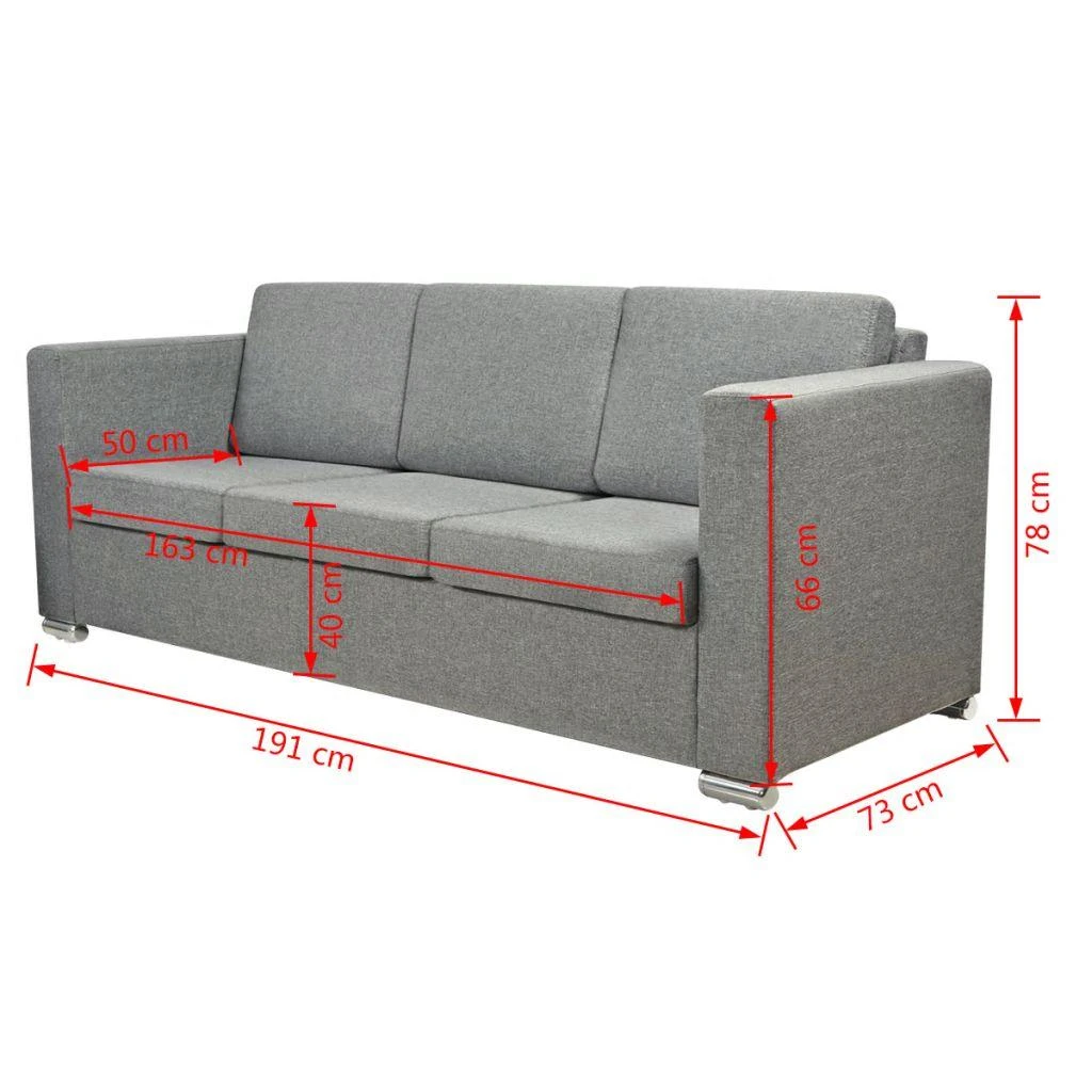 Trivietė sofa, šviesiai pilkos spalvos, audinys