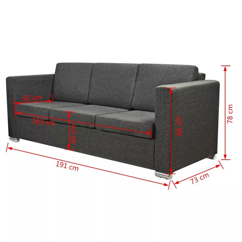 Trivietė sofa, tamsiai pilkos spalvos, audinys