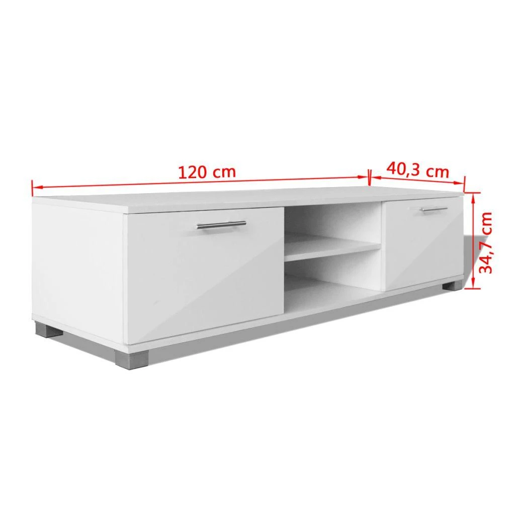 TV staliukas Televizoriaus spintelė, balta, 120x40,5x35cm, labai blizgi