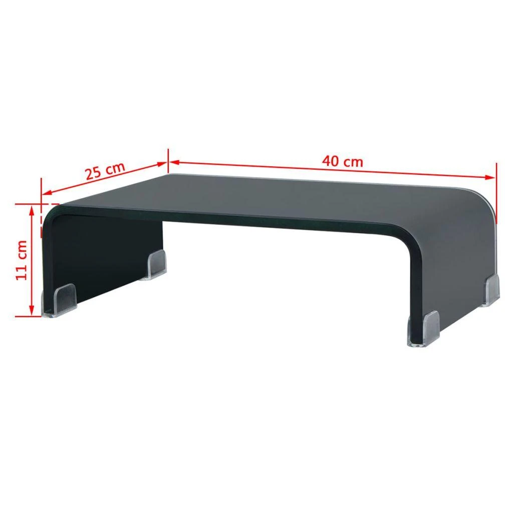 TV stovas/monitoriaus pakyla, juodas stiklas, 40x25x11 cm