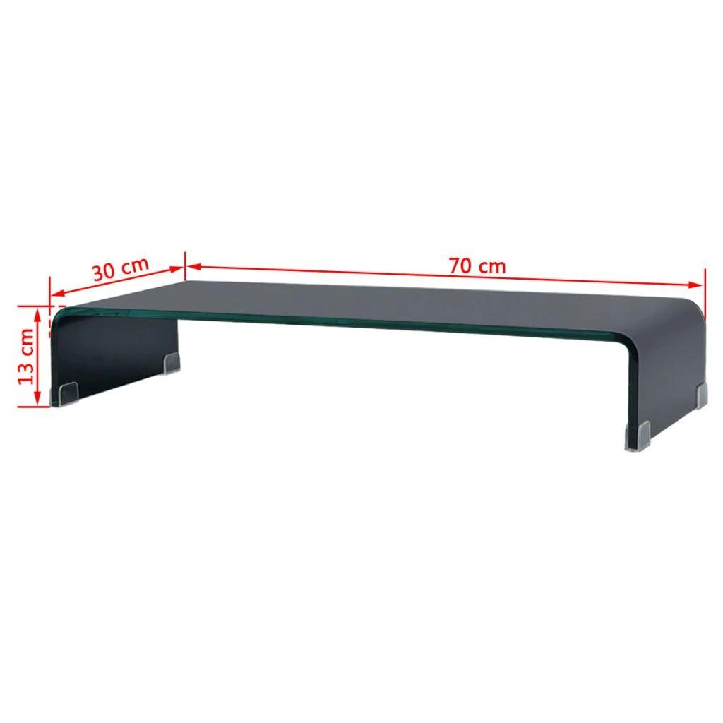 TV stovas/monitoriaus pakyla, juodas stiklas, 70x30x13 cm