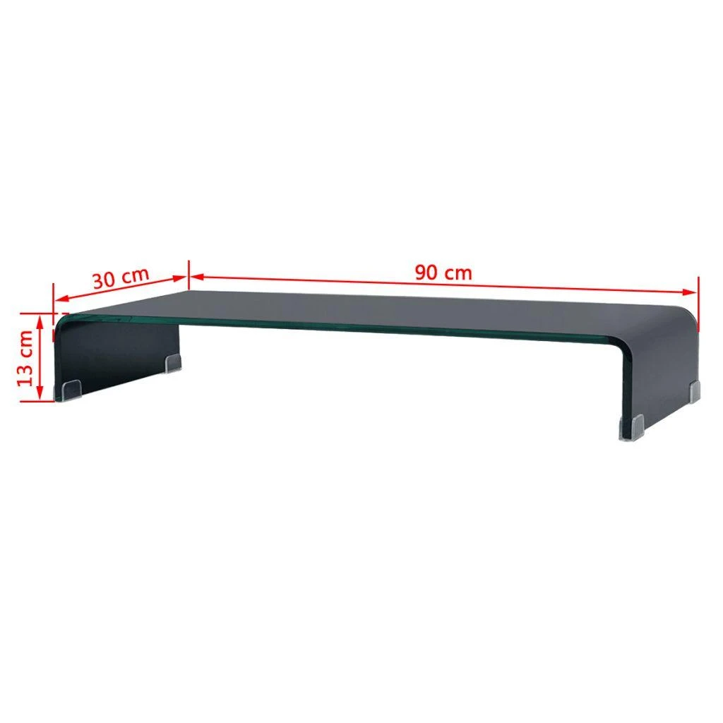 TV stovas/monitoriaus pakyla, juodas stiklas, 90x30x13 cm