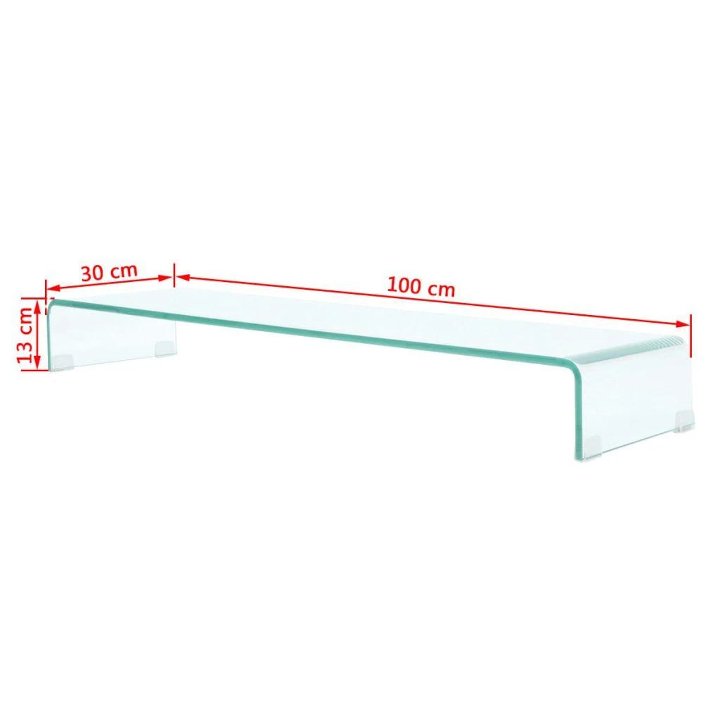 TV stovas/monitoriaus pakyla, skaidrus stiklas, 100x30x13 cm
