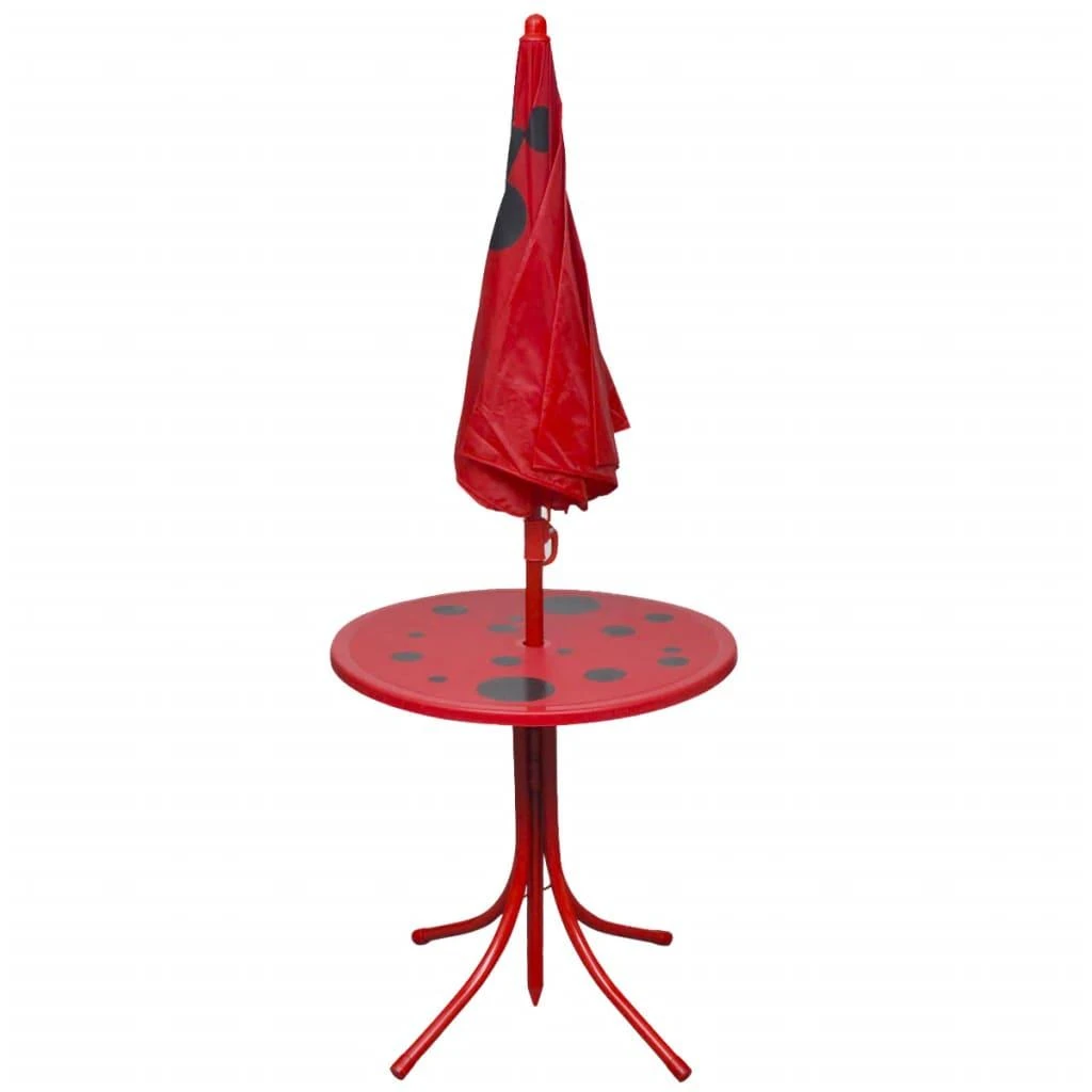 Vaik. bistro baldų kompl. su skėčiu nuo saulės, 3d., raudonas