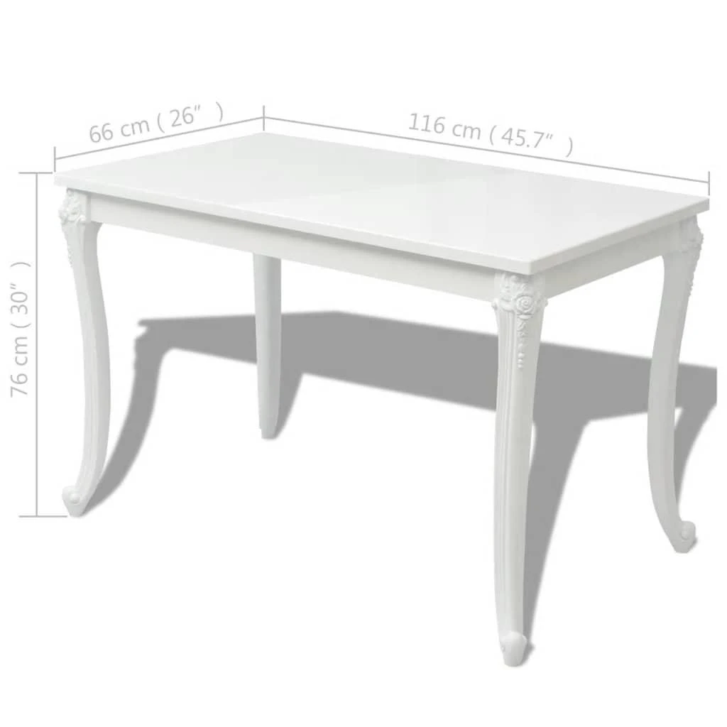 Valgomojo stalas, 116x66x76cm, labai blizgus, baltas