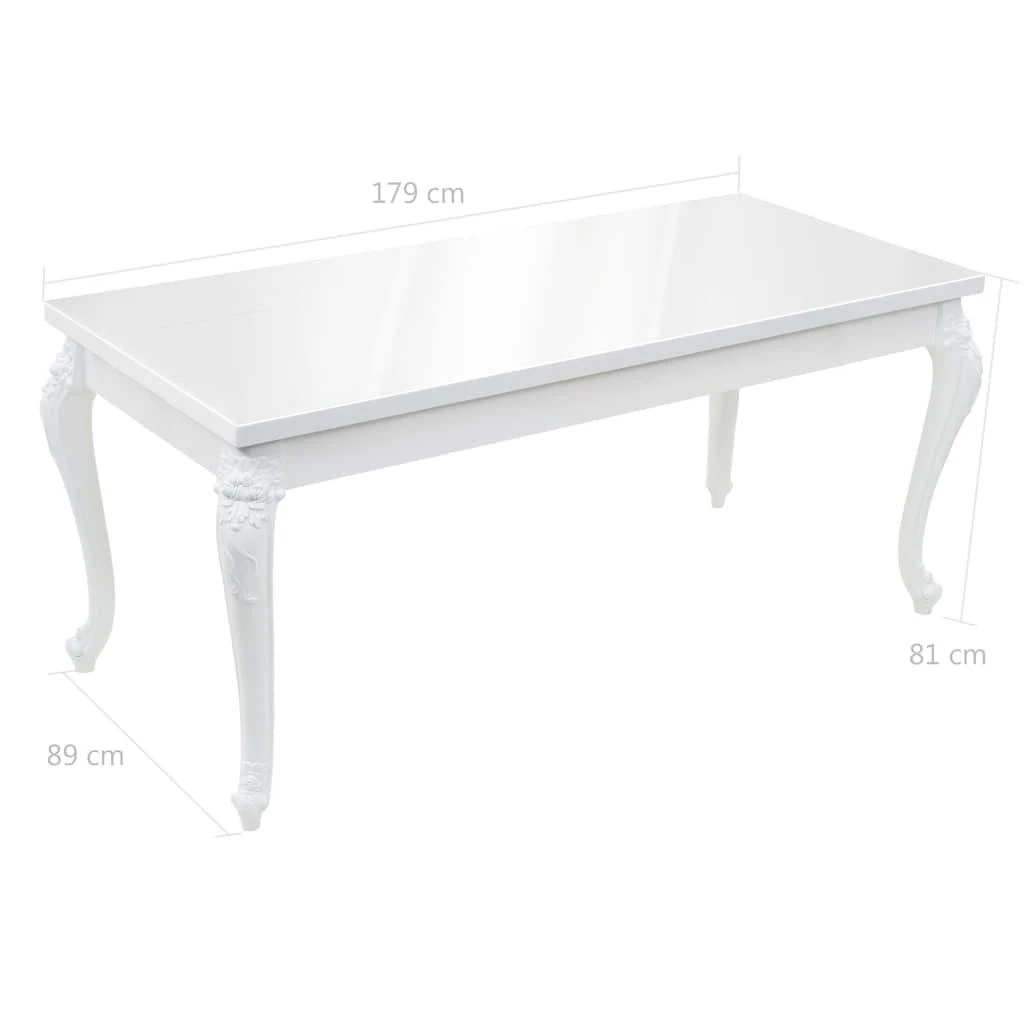 Valgomojo stalas, baltas, 179x89x81 cm, labai blizgus