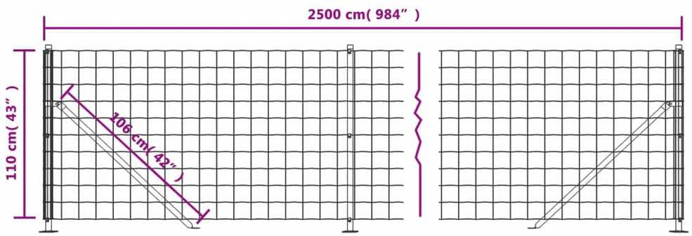 Vielinė tinklinė tvora su flanšais, žalios spalvos, 1,1x25m