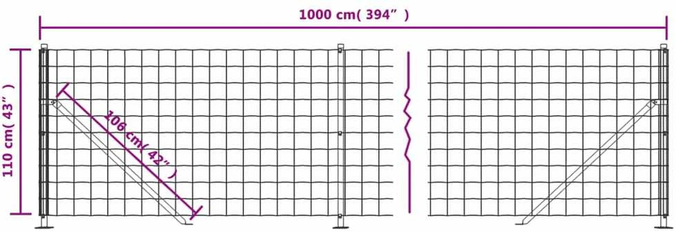 Vielinė tinklinė tvora su flanšais, žalios spalvos, 1,1x10m