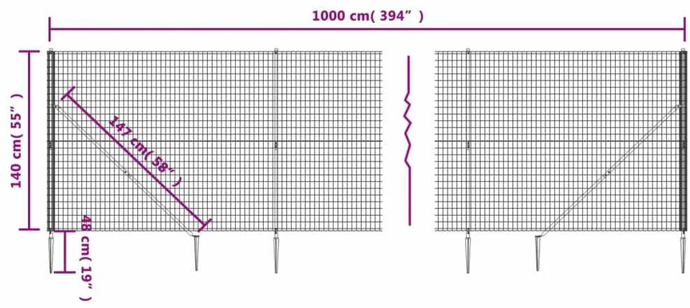 Vielinė tinklinė tvora su smaigais, žalios spalvos, 1,4x10m