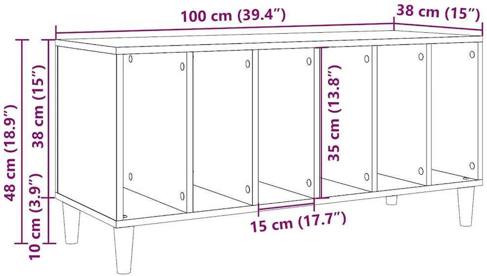 Vinilinių plokštelių spintelė, artisano, 100x38x48cm, mediena