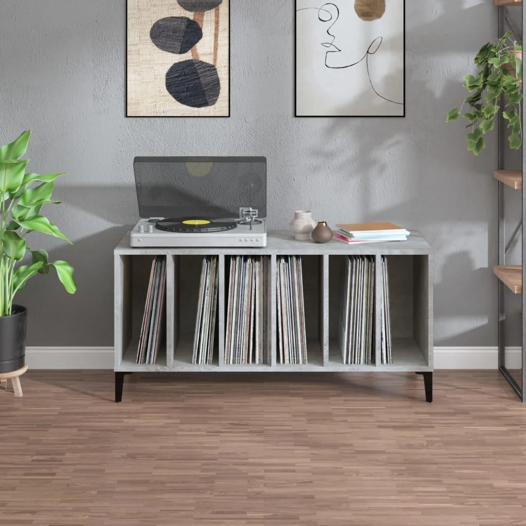 Vinilinių plokštelių spintelė, betono, 100x38x48cm, mediena