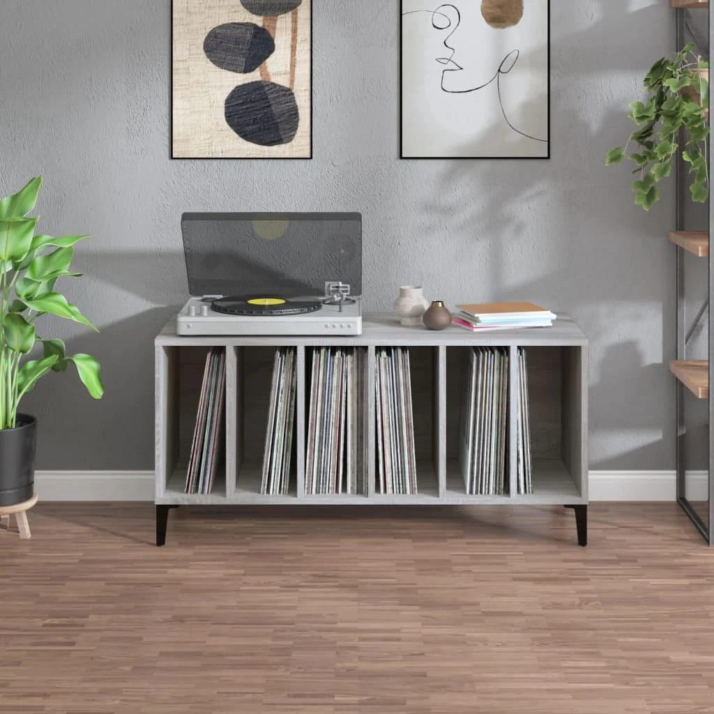 Vinilinių plokštelių spintelė, pilka, 100x38x48cm, mediena