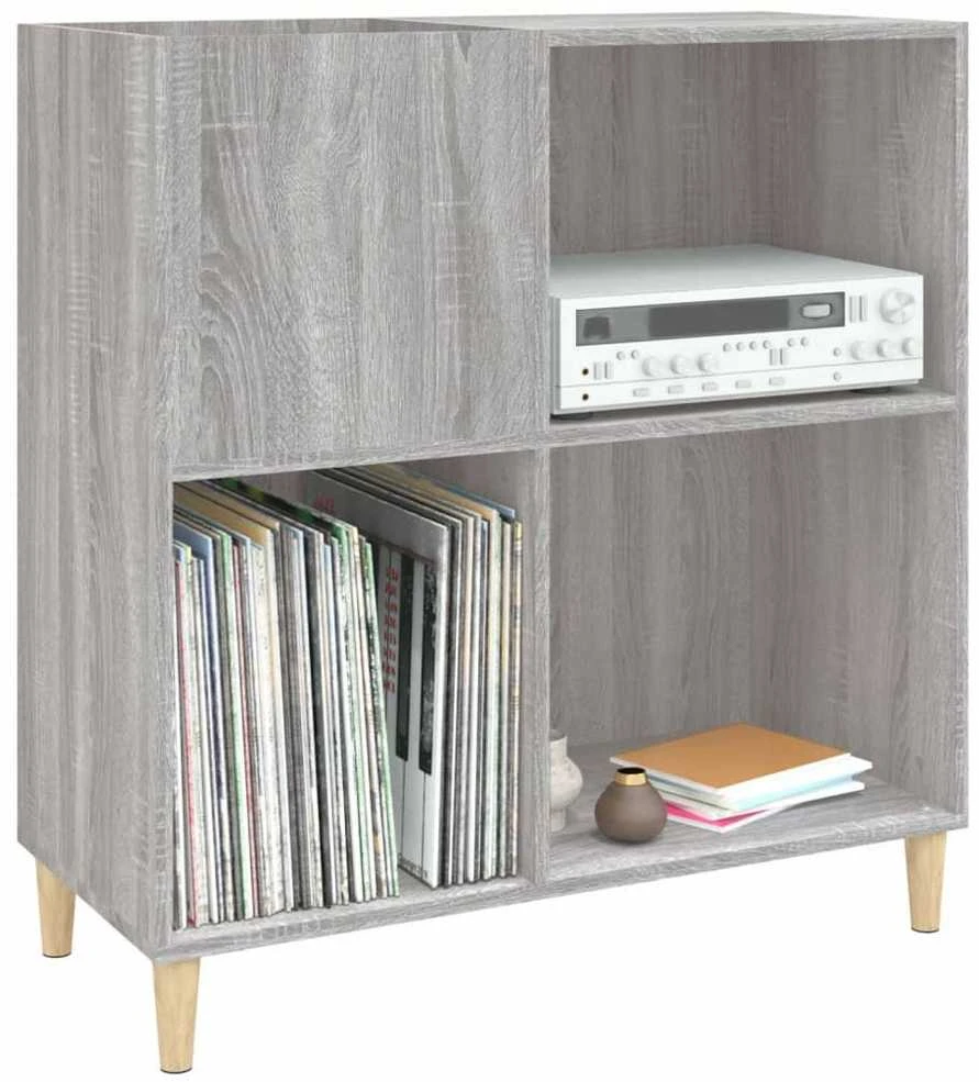 Vinilinių plokštelių spintelė, pilka, 84,5x38x89cm, mediena