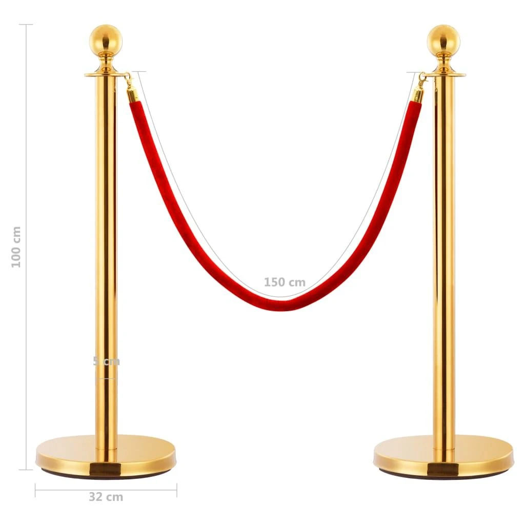 VIP eilės užtvaros rinkinys, 3 dalių, auksinis, plienas