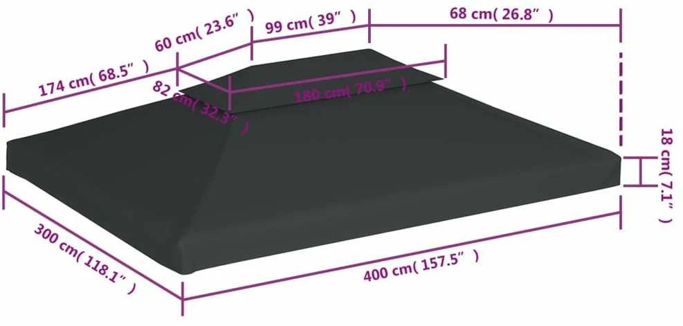 Viršutinis pavėsinės uždangalas, antracito, 310 g/m², 4x3m