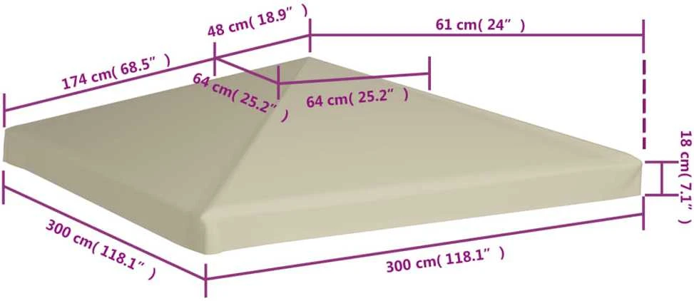 Viršutinis pavėsinės uždangalas, kreminis, 310g/m², 3x3m