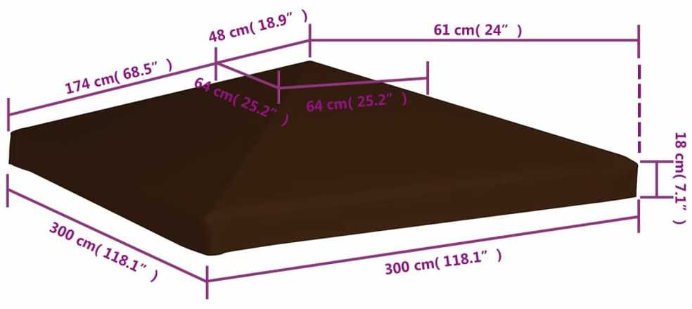 Viršutinis pavėsinės uždangalas, rudas, 3x3m, 310 g/m²