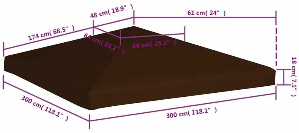 Viršutinis pavėsinės uždangalas, rudas, 3x3m, 310 g/m²