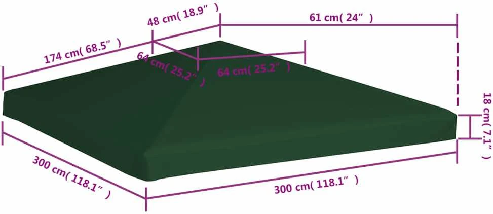 Viršutinis pavėsinės uždangalas, žalias, 310 g/m², 3x3m