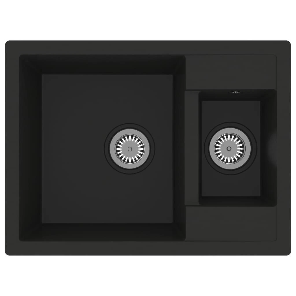 Virtuvės plautuvė su anga nuo persipildymo, juoda, granitas
