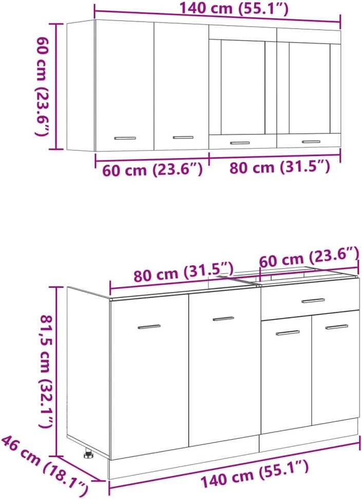 Virtuvės spintelių komplektas, 4 dalių, ąžuolo, mediena