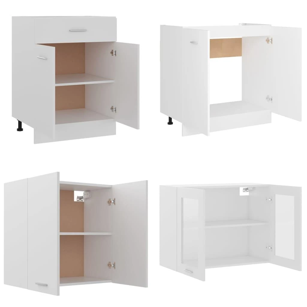 Virtuvės spintelių komplektas, 4 dalių, baltas, mediena