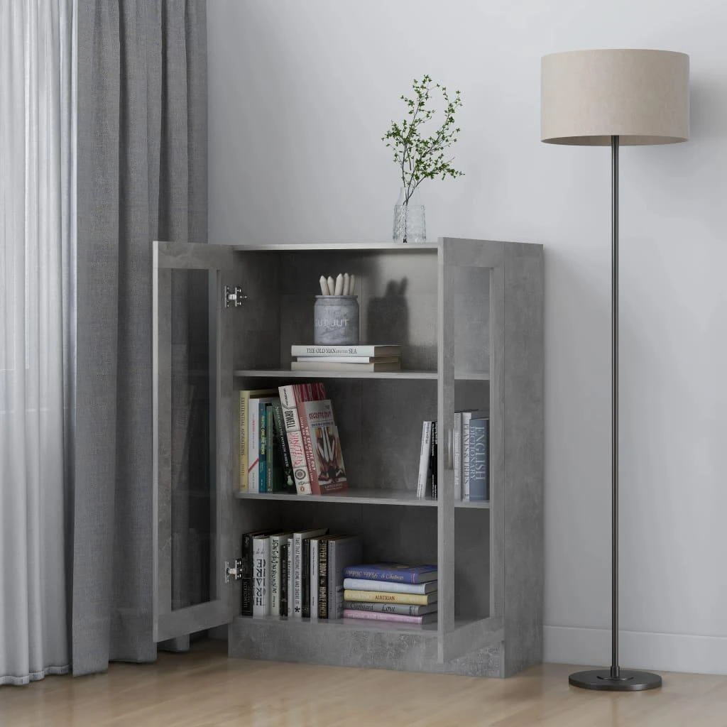 Vitrininė spintelė, betono, 82,5x30,5x115cm, apdirbta mediena