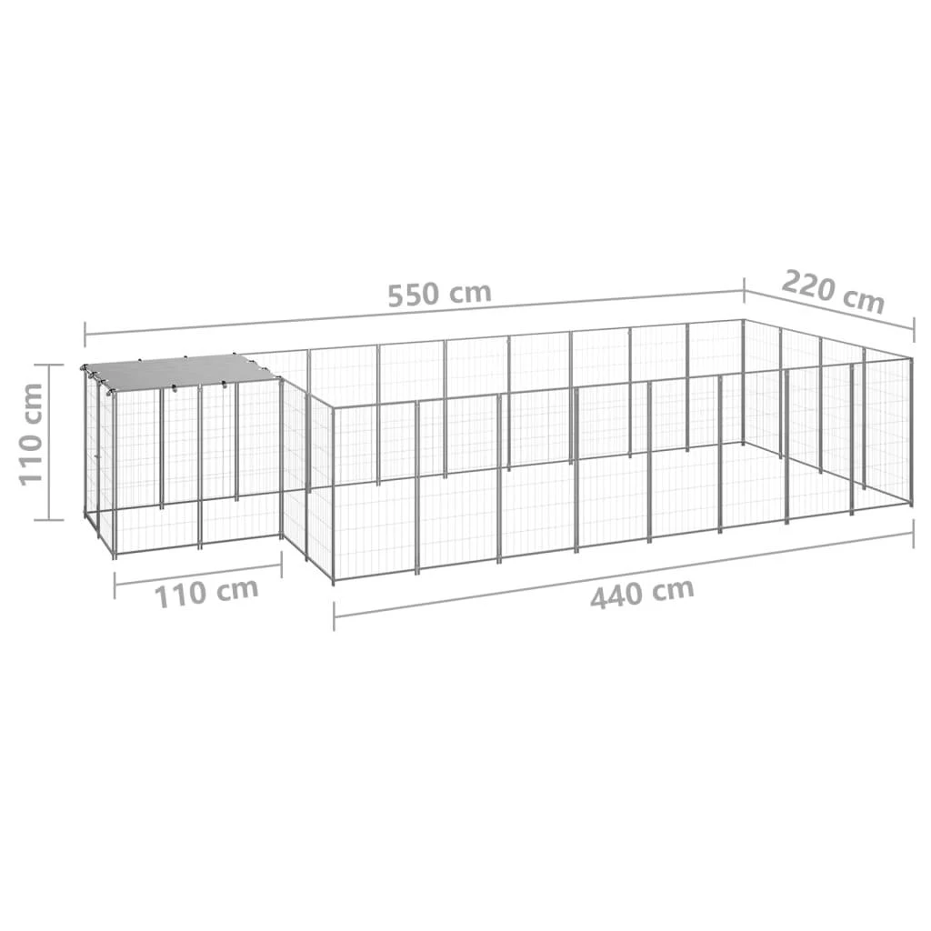 Voljeras šunims, sidabrinės spalvos, 10,89 m², plienas
