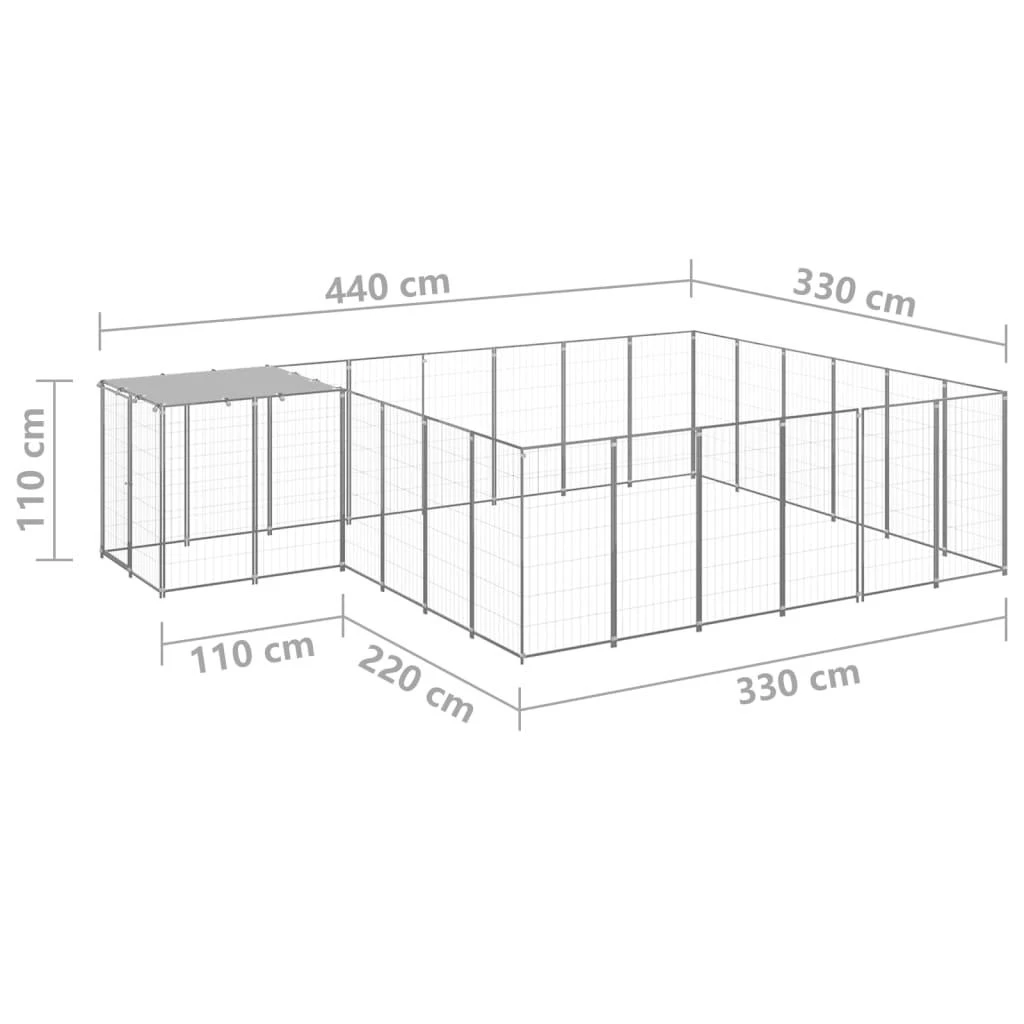 Voljeras šunims, sidabrinės spalvos, 12,1 m², plienas