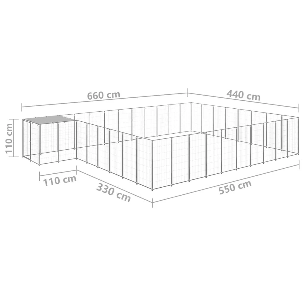Voljeras šunims, sidabrinės spalvos, 25,41 m², plienas