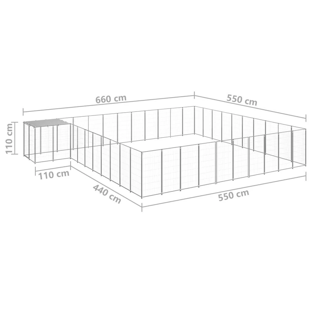 Voljeras šunims, sidabrinės spalvos, 31,46m², plienas