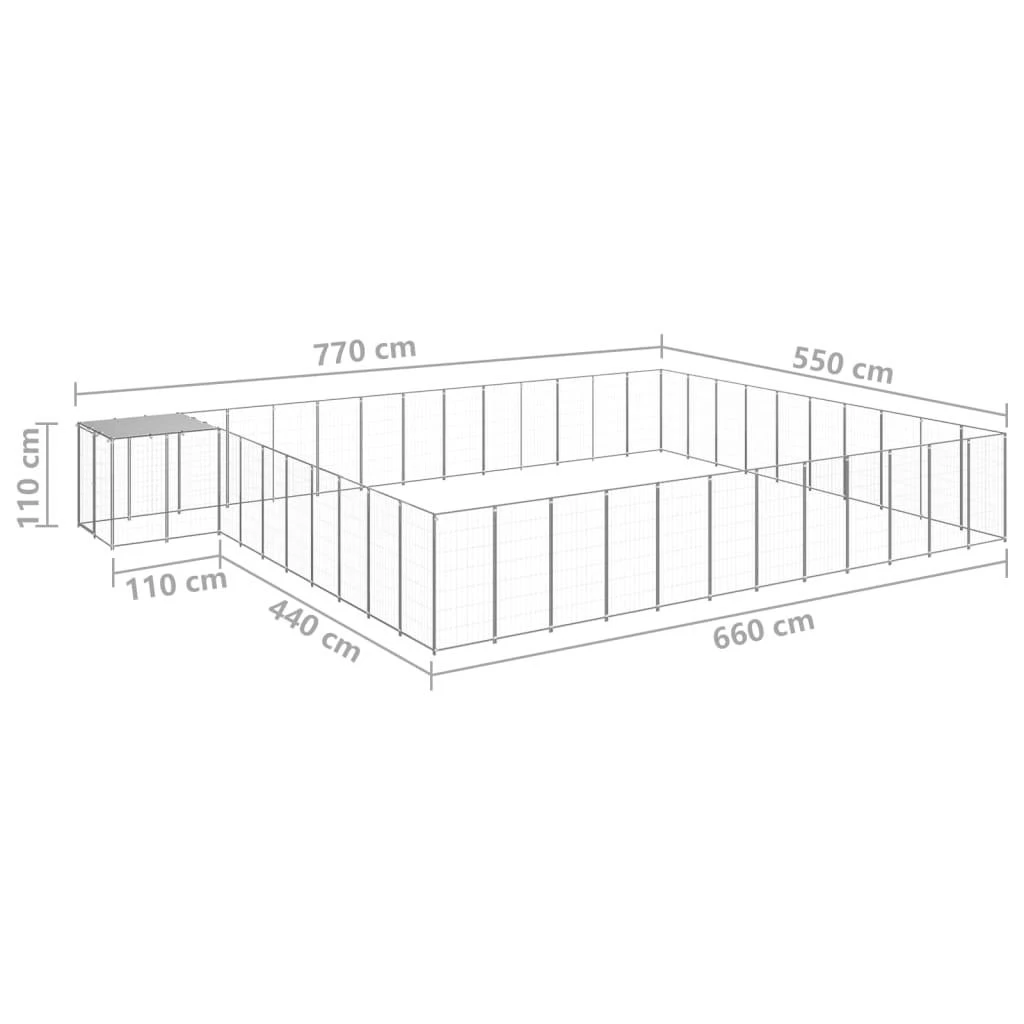 Voljeras šunims, sidabrinės spalvos, 37,51m², plienas