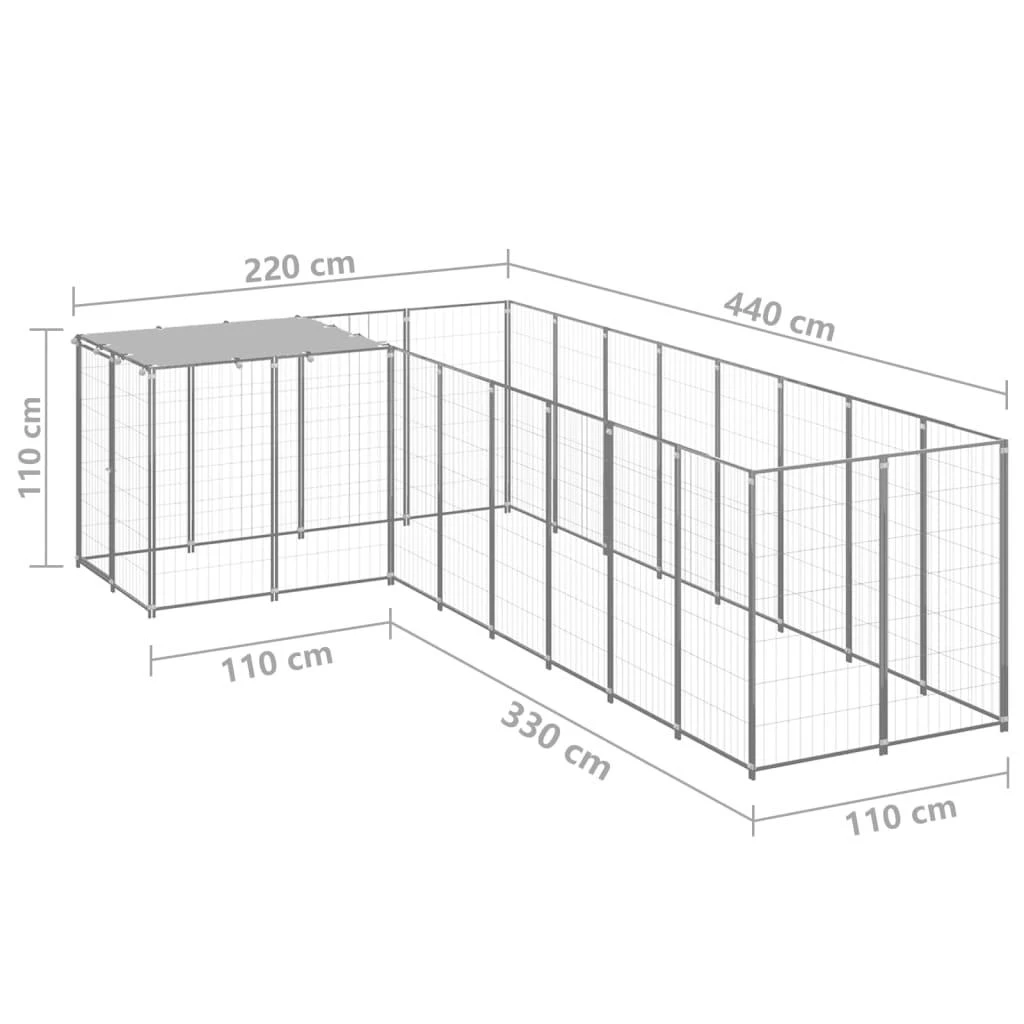 Voljeras šunims, sidabrinės spalvos, 6,05 m², plienas