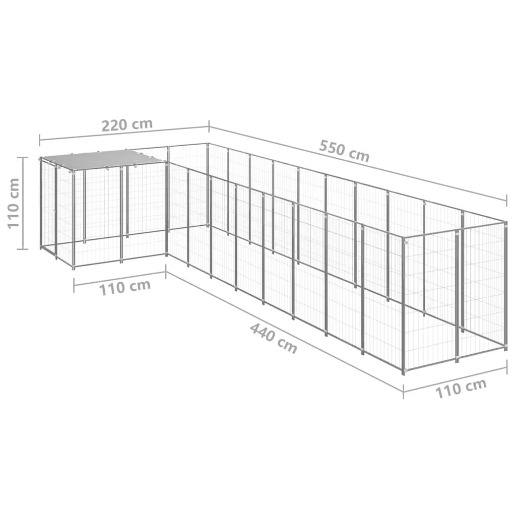 Voljeras šunims, sidabrinės spalvos, 7,26m², plienas