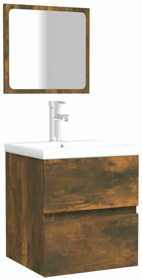 Vonios kambario spintelė su veidrodžiu, dūminio ąžuolo, mediena