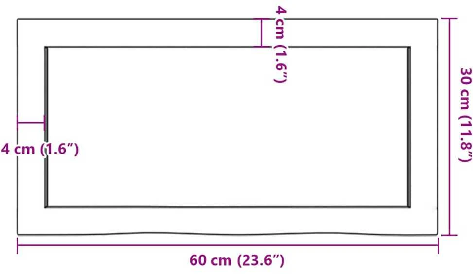 Vonios kambario stalviršis, 60x30x(2-4) cm, medienos masyvas