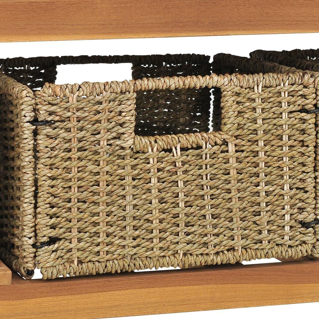Vonios spintelė su 3 krepšiais, 132x45x75cm, tikmedžio masyvas
